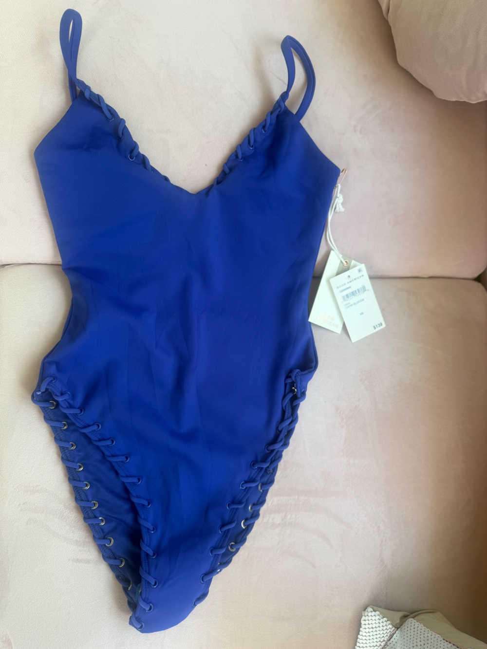 Good American capri blue Lace-Up One-Piece Swimsuit xs